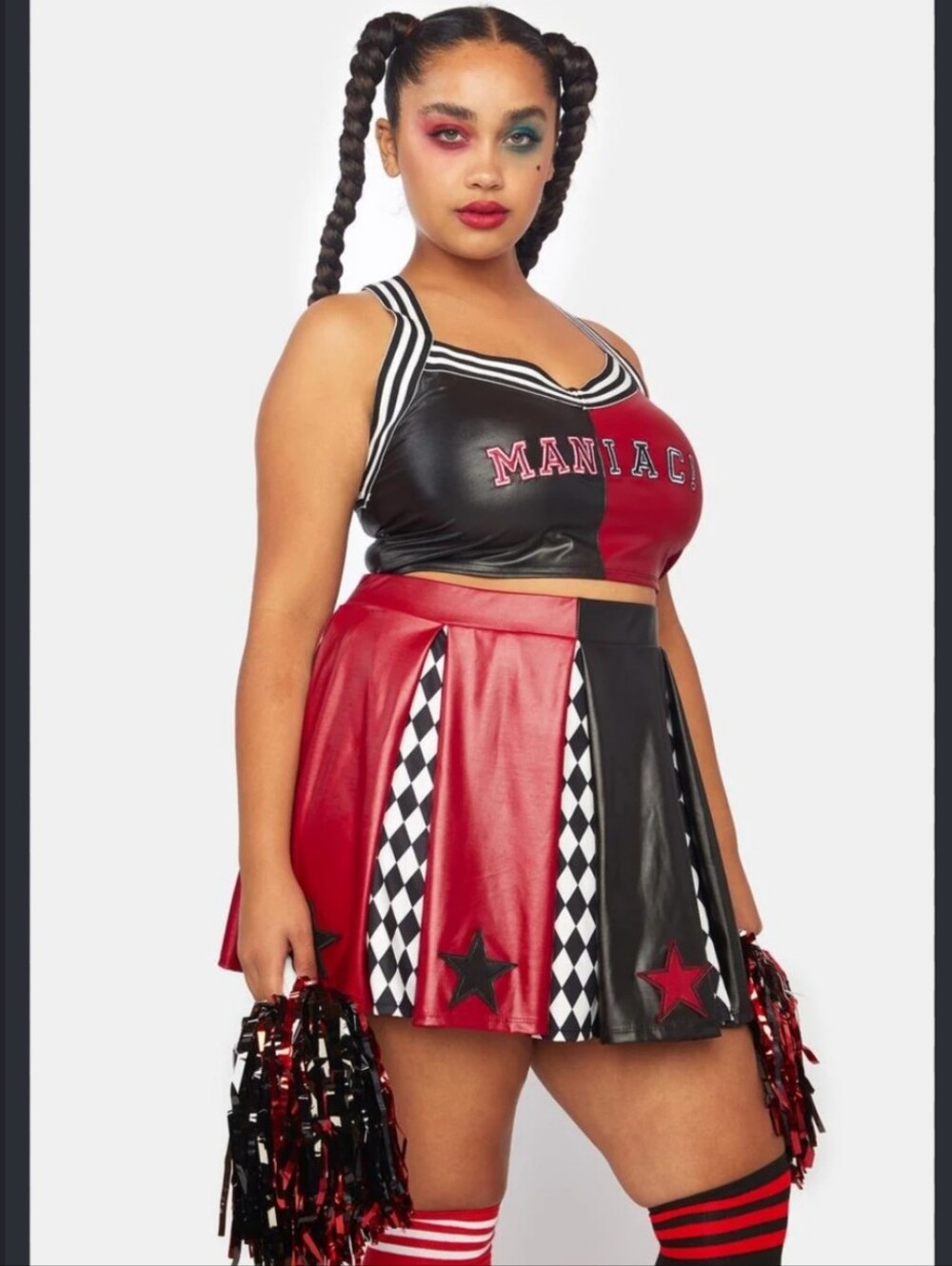 Plus Size Red & Black Pleated Cheer Skirt